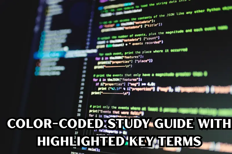 color-coded study guide with highlighted key terms