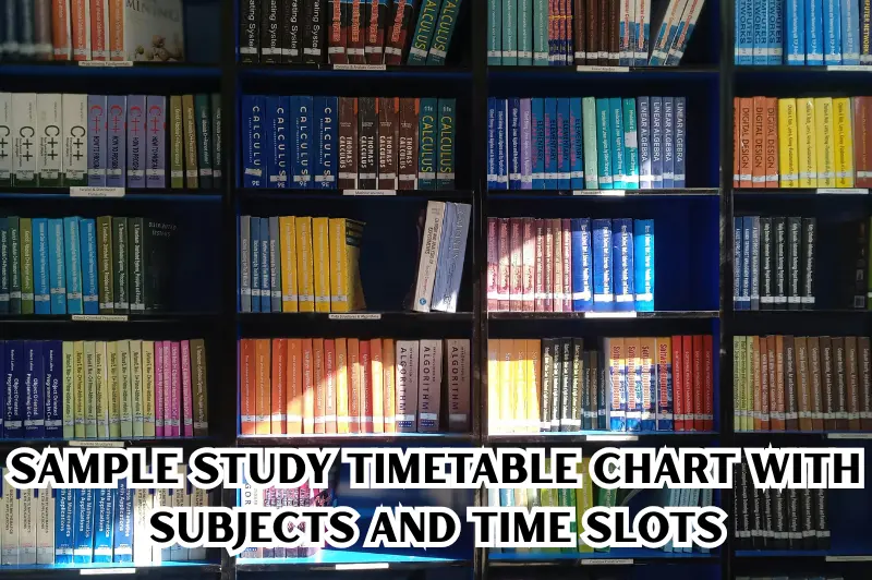 sample study timetable chart with subjects and time slots