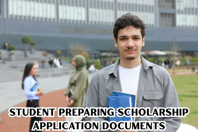 student preparing scholarship application documents